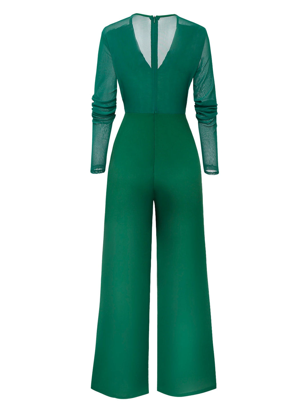 1950s Solid Deep V-Neck Ruffled Sheer Sleeve Jumpsuit - vintage jumpsuit, retro fashion