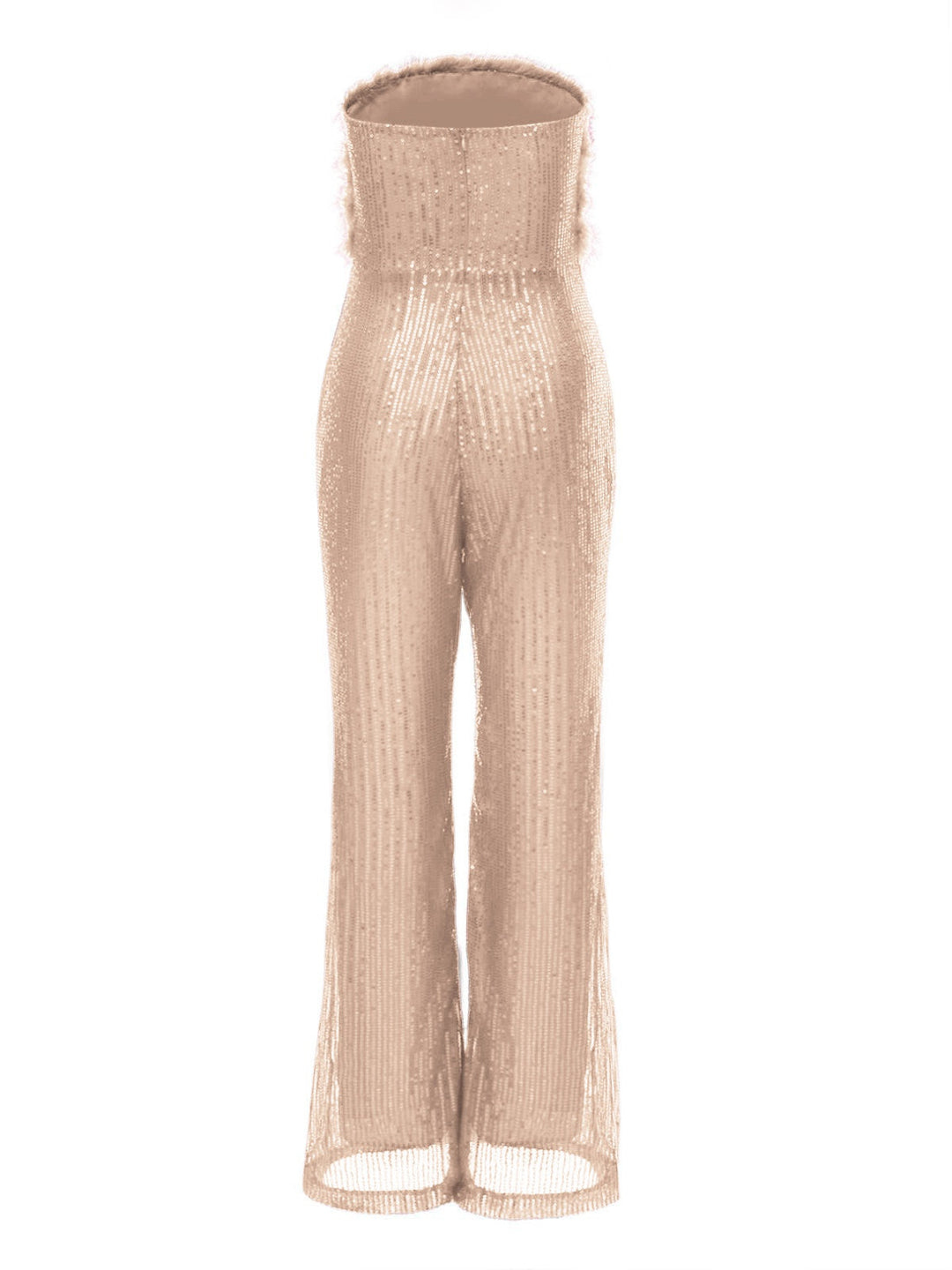 1950s Solid Feather Sequin Patchwork Strapless Jumpsuit - vintage jumpsuit, retro fashion