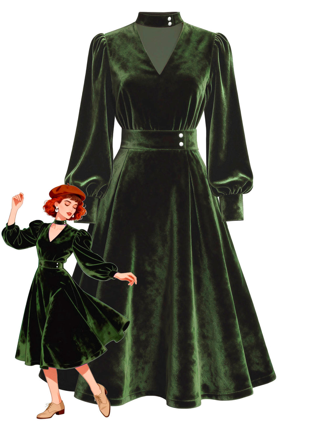 1950s Keyhole V-Neck Pearl Velvet Dress - vintage dress, retro fashion, rockabilly