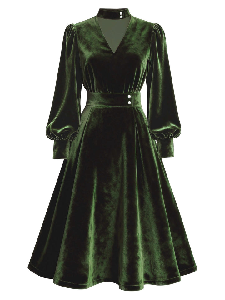 1950s Keyhole V-Neck Pearl Velvet Dress - vintage dress, retro fashion, rockabilly
