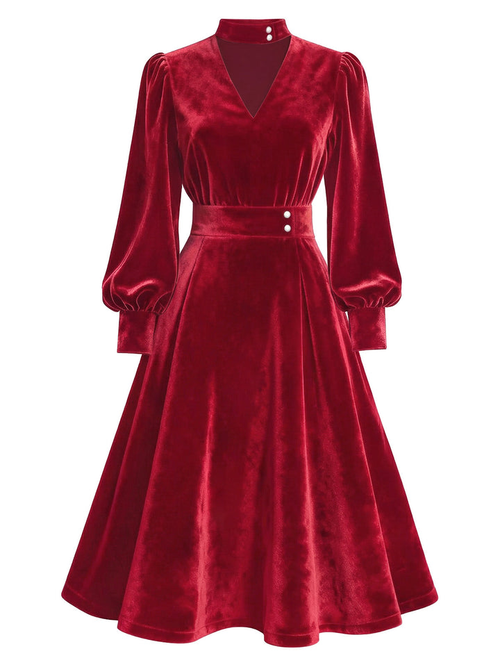 1950s Keyhole V-Neck Pearl Velvet Dress - vintage dress, retro fashion, rockabilly