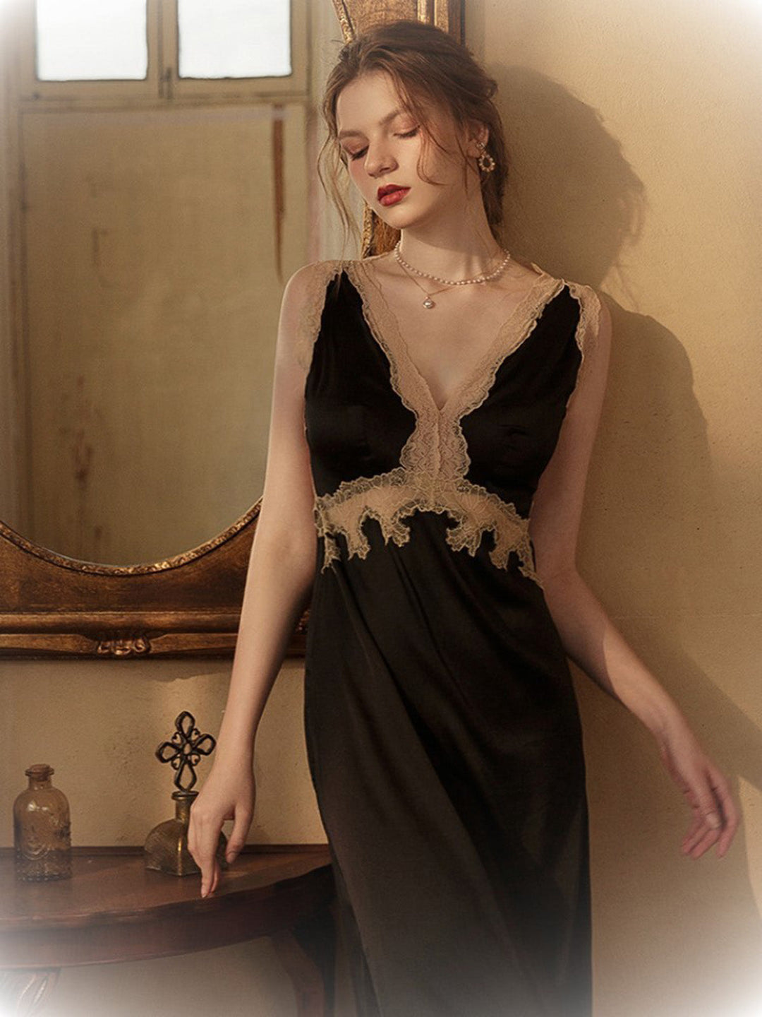 Lace Backless V-Neck Satin Sleepwear: timeless style reimagined
