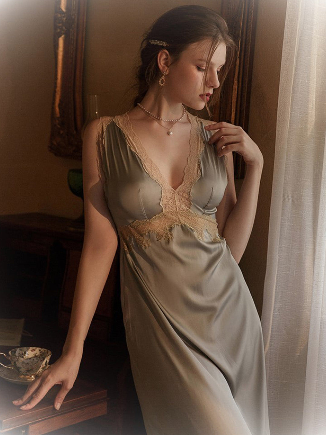 Lace Backless V-Neck Satin Sleepwear: timeless style reimagined