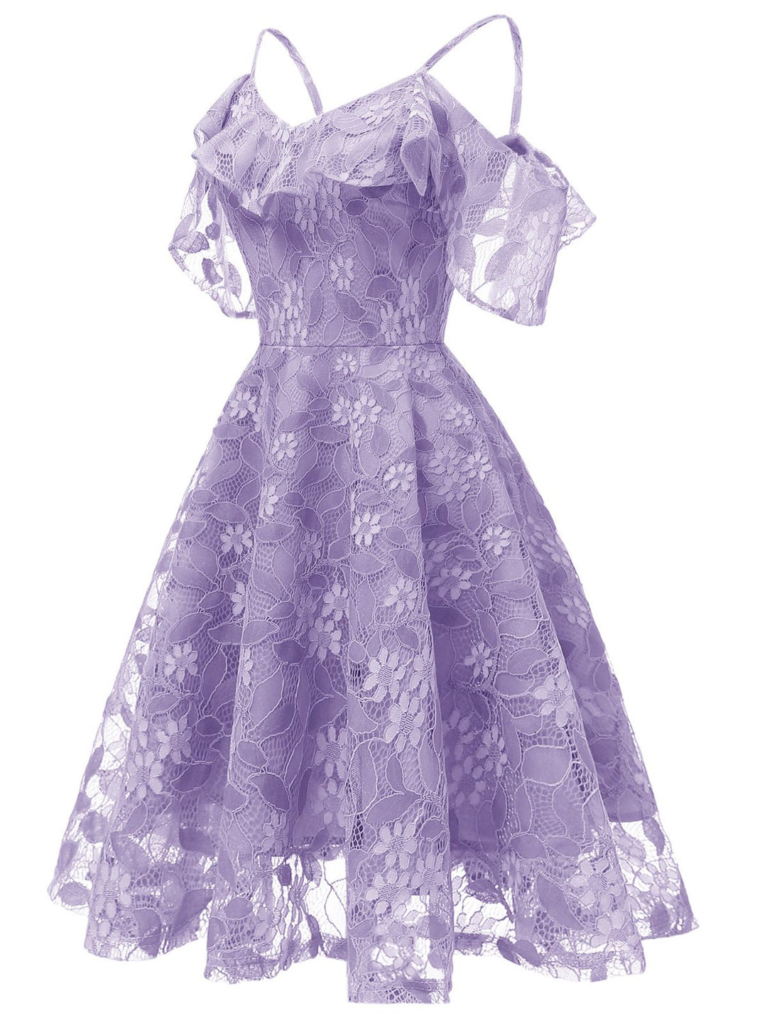 1950s Lace Cold Shoulder Ruffle Dress, classic 1950s style elegant retro fashion - Image 19