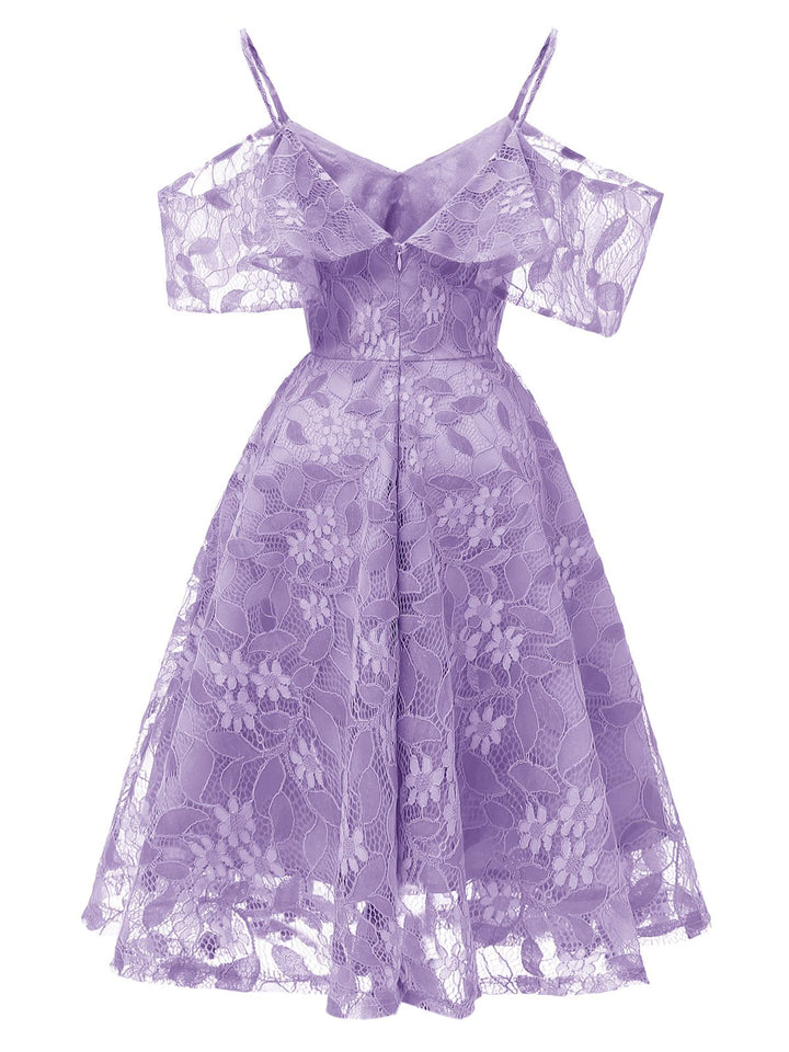 1950s Lace Cold Shoulder Ruffle Dress, classic vintage style elegant retro fashion - Image 48