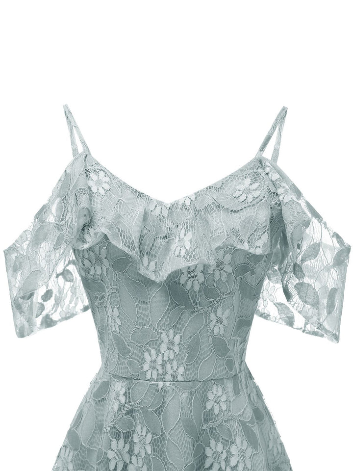 1950s Lace Cold Shoulder Ruffle Dress, classic vintage style elegant retro fashion - Image 64