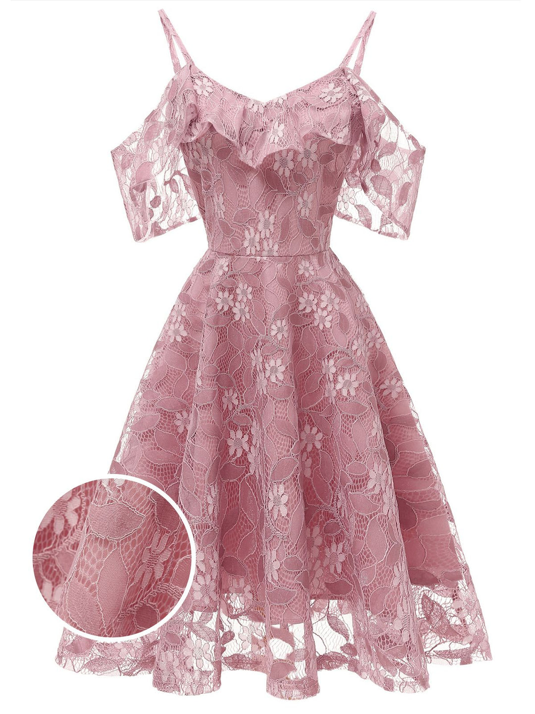 1950s Lace Cold Shoulder Ruffle Dress, classic 1950s style elegant retro fashion - Image 7