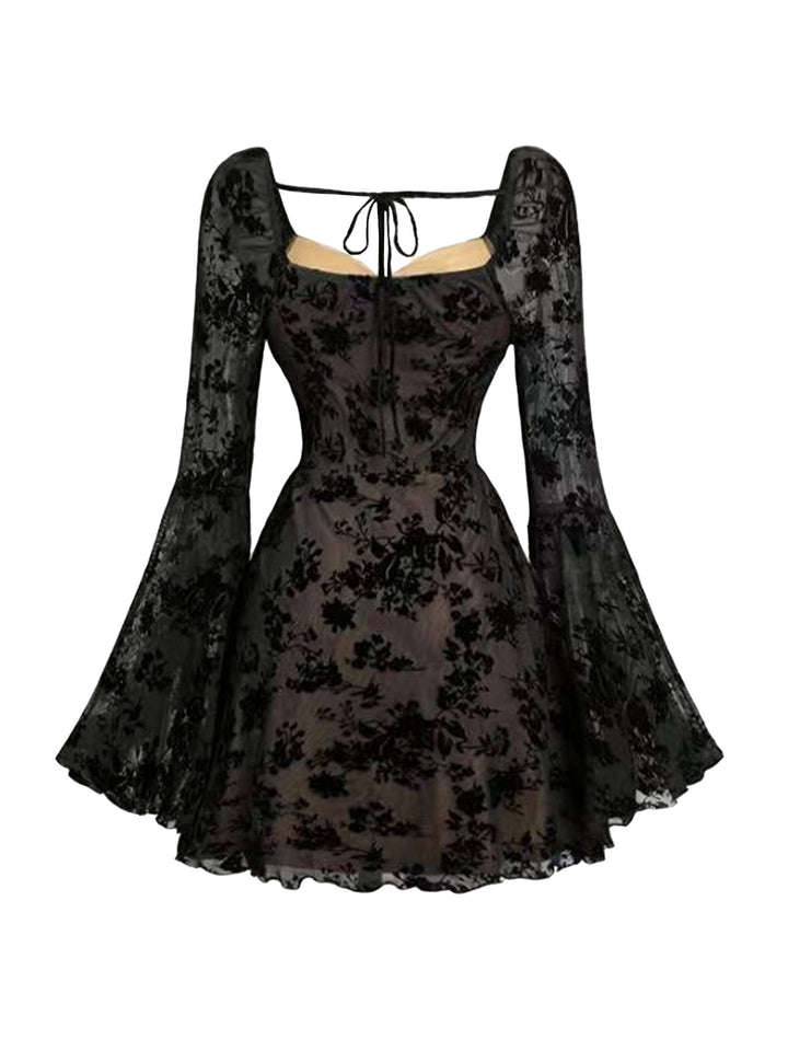 1950s Lace Floral Bishop Sleeves Dress - vintage dress, retro fashion, rockabilly
