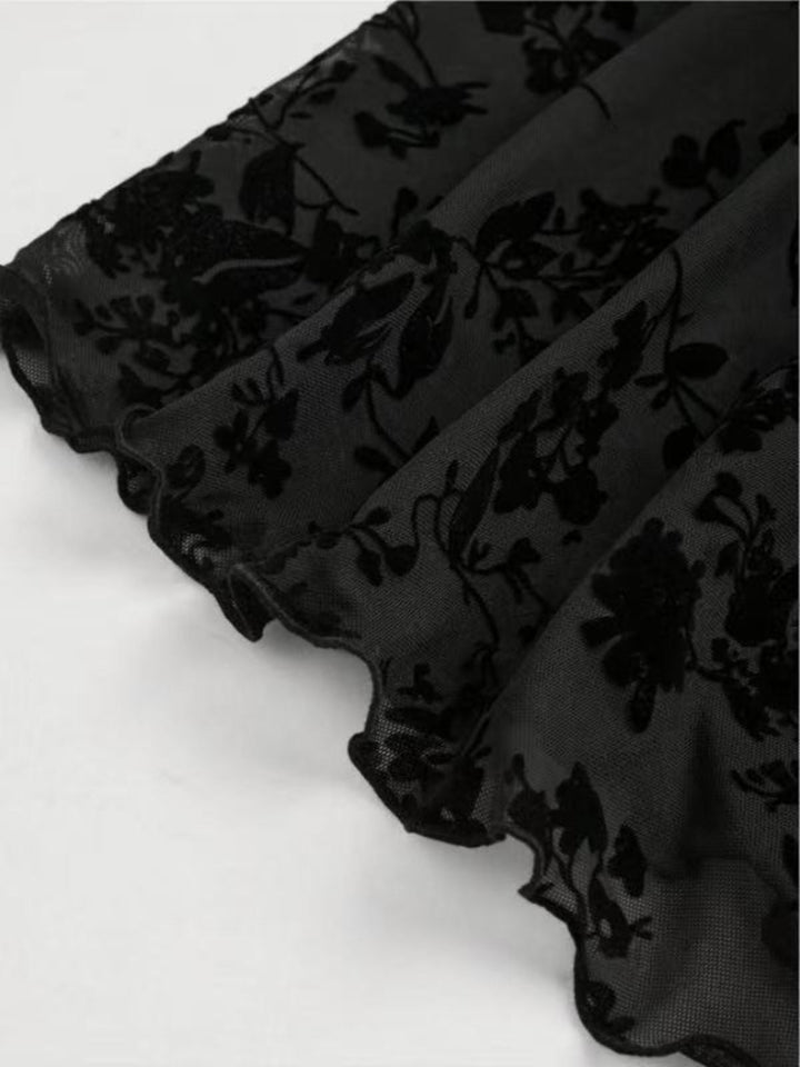 1950s Lace Floral Bishop Sleeves Dress - vintage dress, retro fashion, rockabilly