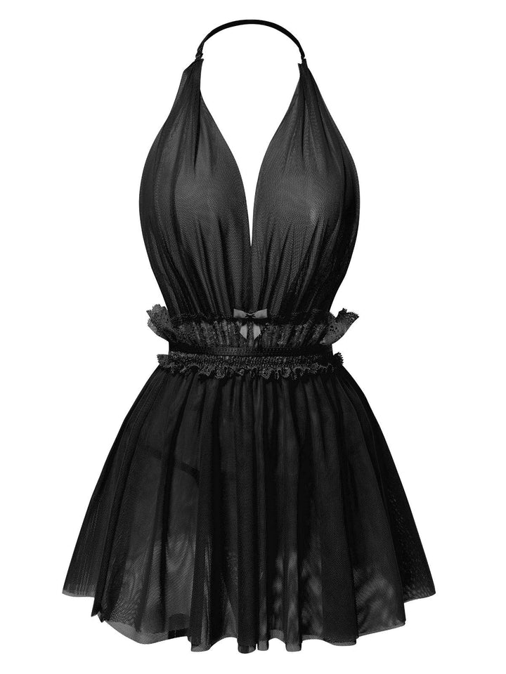 Lace Mesh Deep V-Neck Halter Nightgown — the kind of dress that makes strangers smile