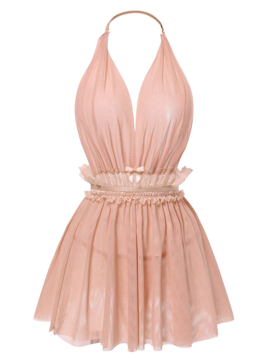 Lace Mesh Deep V-Neck Halter Nightgown — a silhouette that turns sidewalks into runways