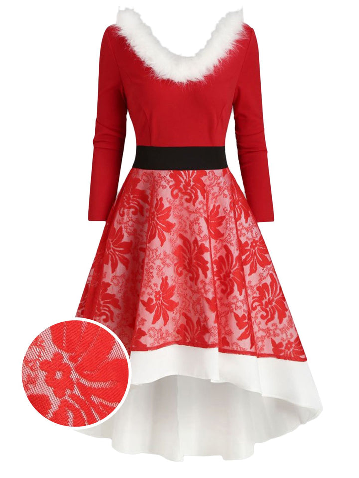 1950s Lace Patchwork Furry Dress, classic 1950s style elegant fashion - Image 1