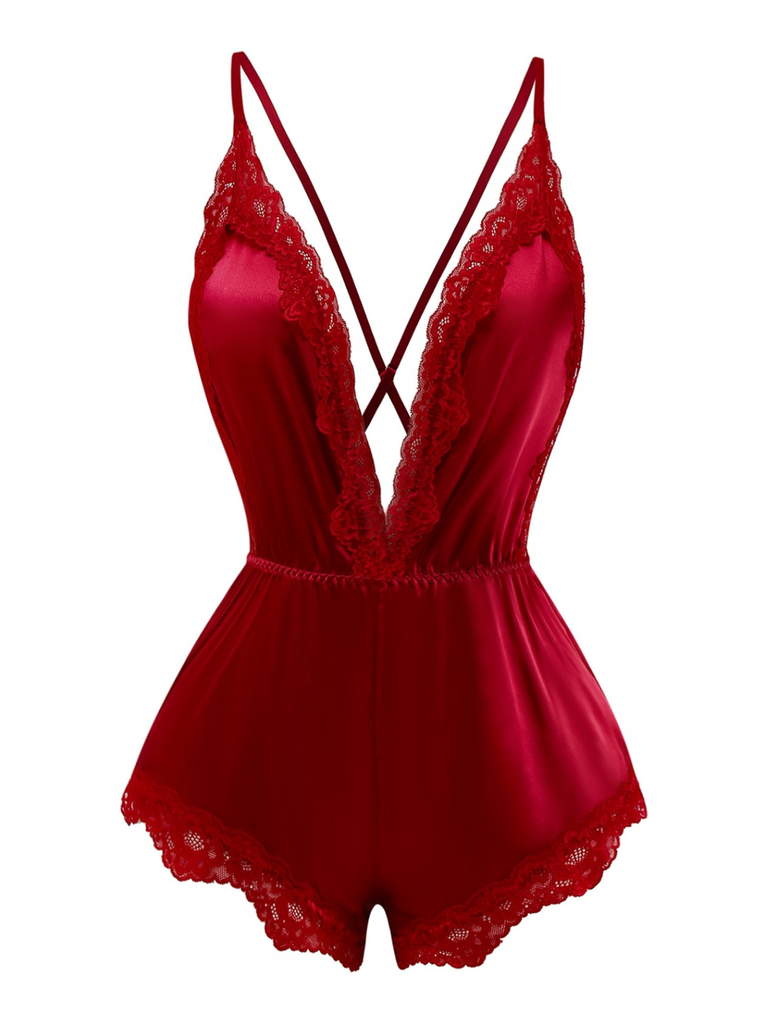 Lace Satin Deep V Backless Sleep Romper - vintage jumpsuit, retro fashion