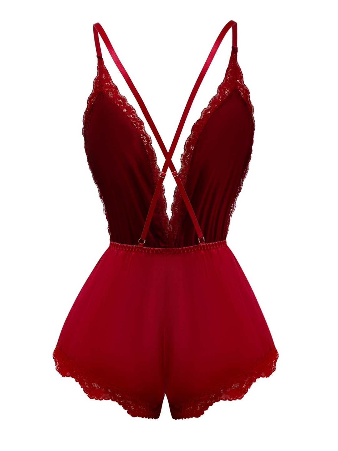 Lace Satin Deep V Backless Sleep Romper - vintage jumpsuit, retro fashion
