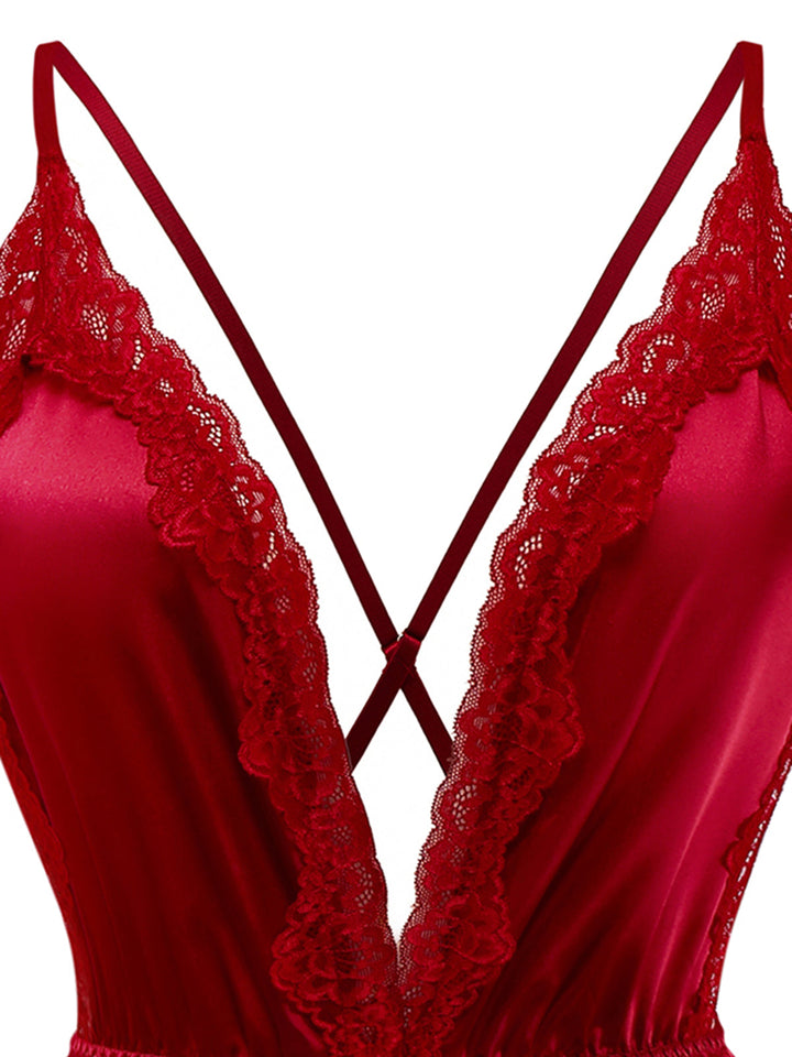 Lace Satin Deep V Backless Sleep Romper - vintage jumpsuit, retro fashion