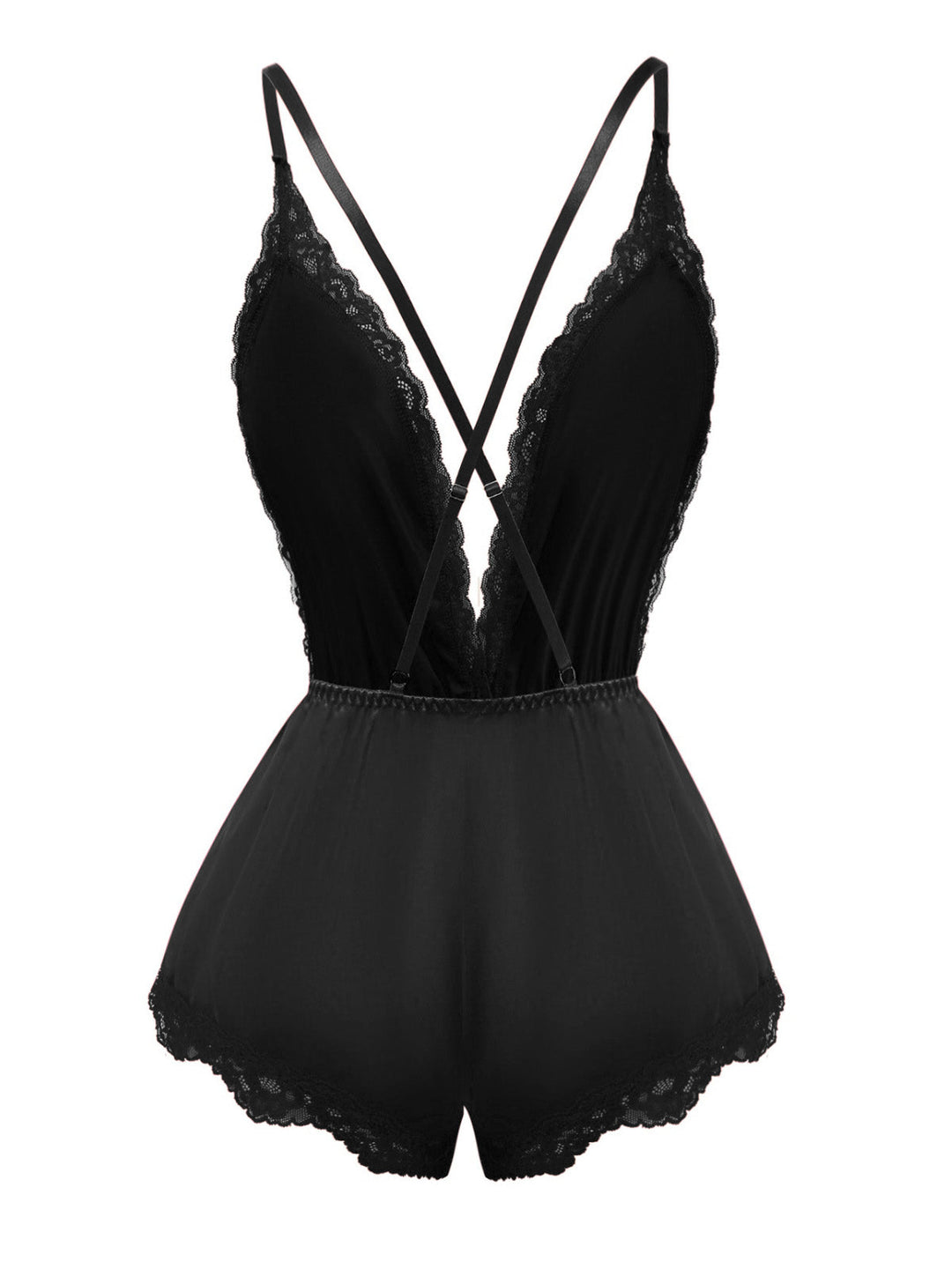 Lace Satin Deep V Backless Sleep Romper - vintage jumpsuit, retro fashion