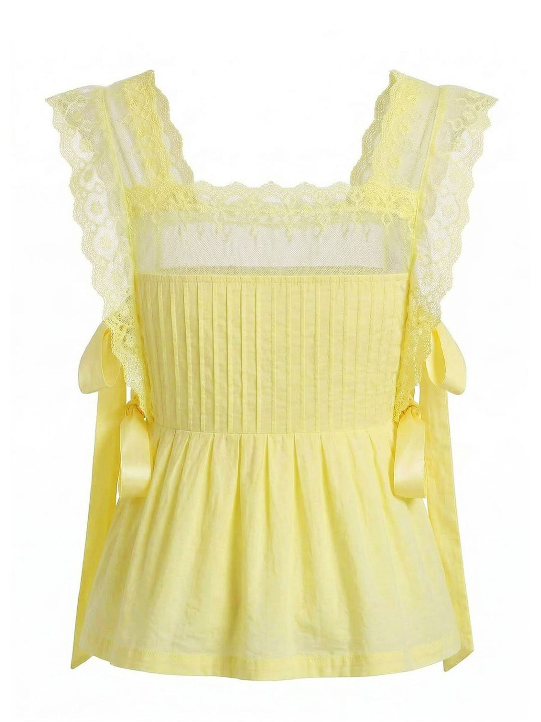 Lace-Trim Bows Pleated Babydoll Top, vintage top, retro blouse - perfect for women who love vintage and retro fashion