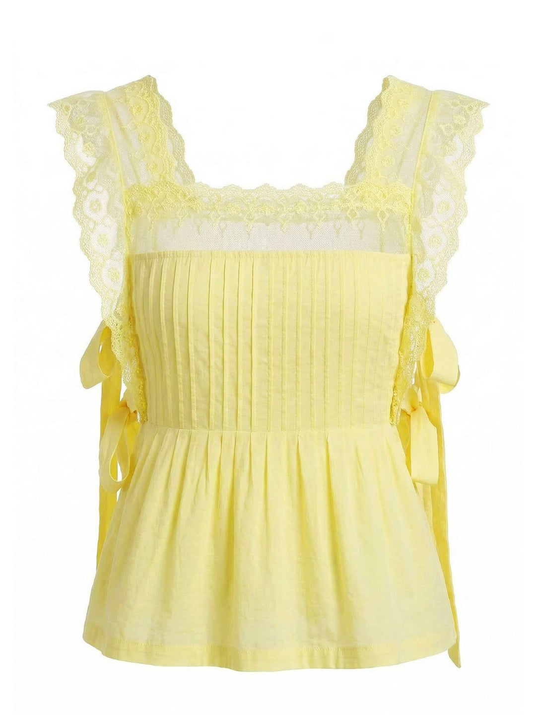 Lace-Trim Bows Pleated Babydoll Top, vintage top, retro blouse - perfect for women who love vintage and retro fashion