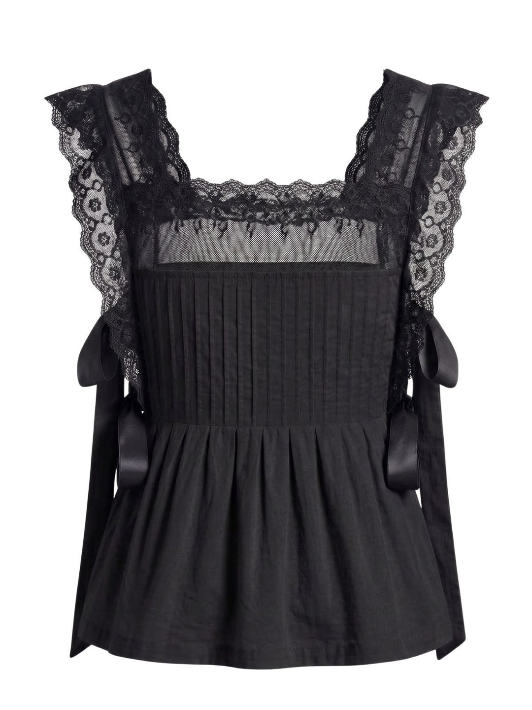 Lace-Trim Bows Pleated Babydoll Top, vintage top, retro blouse - perfect for women who love vintage and retro fashion
