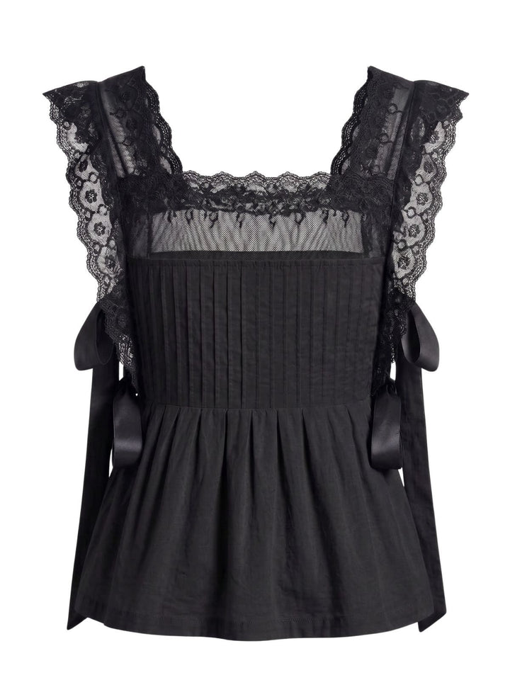 Lace-Trim Bows Pleated Babydoll Top, vintage top, retro blouse - perfect for women who love vintage and retro fashion