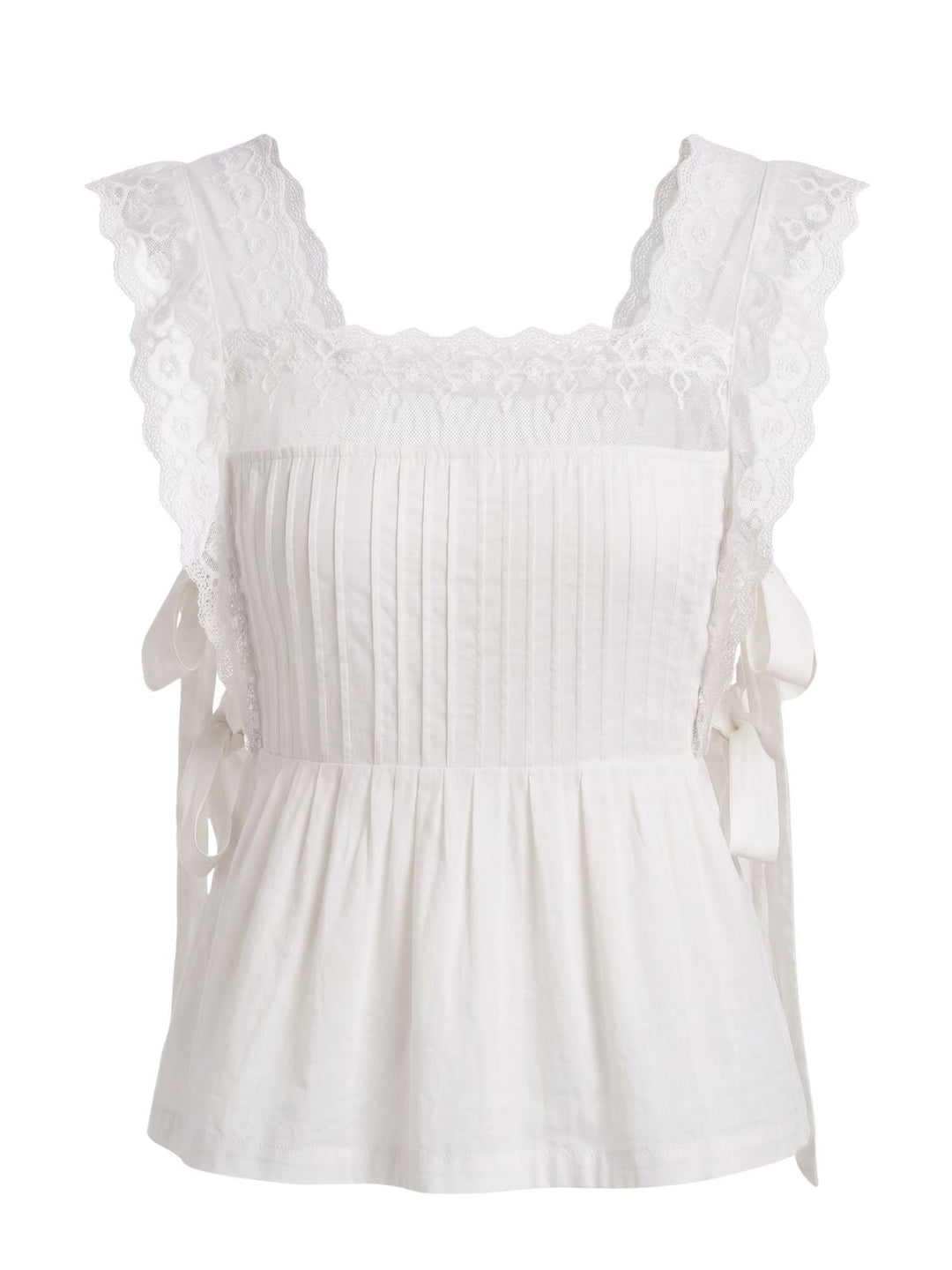 Lace-Trim Bows Pleated Babydoll Top, vintage top, retro blouse - perfect for women who love vintage and retro fashion