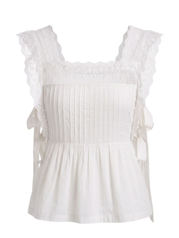 Lace-Trim Bows Pleated Babydoll Top, vintage top, retro blouse - perfect for women who love vintage and retro fashion