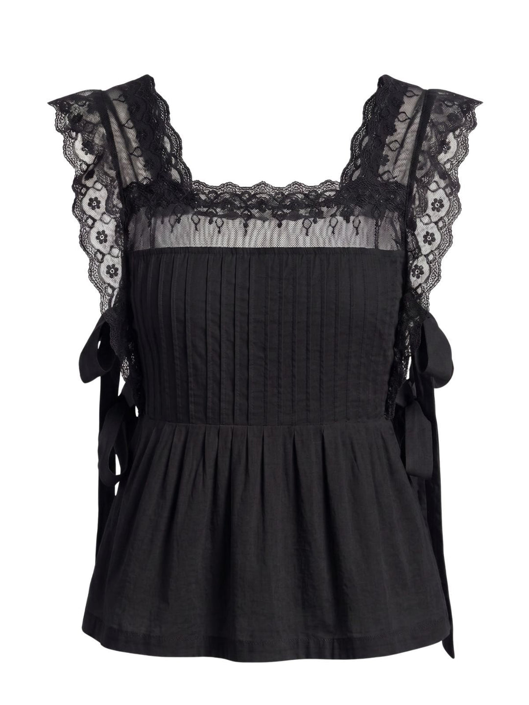 Lace-Trim Bows Pleated Babydoll Top, vintage top, retro blouse - perfect for women who love vintage and retro fashion