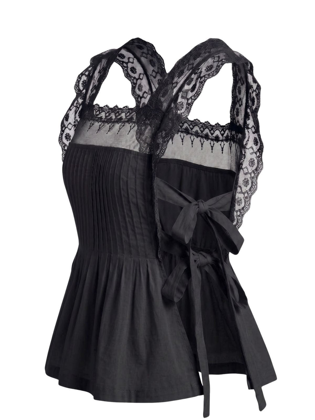 Lace-Trim Bows Pleated Babydoll Top, vintage top, retro blouse - perfect for women who love vintage and retro fashion