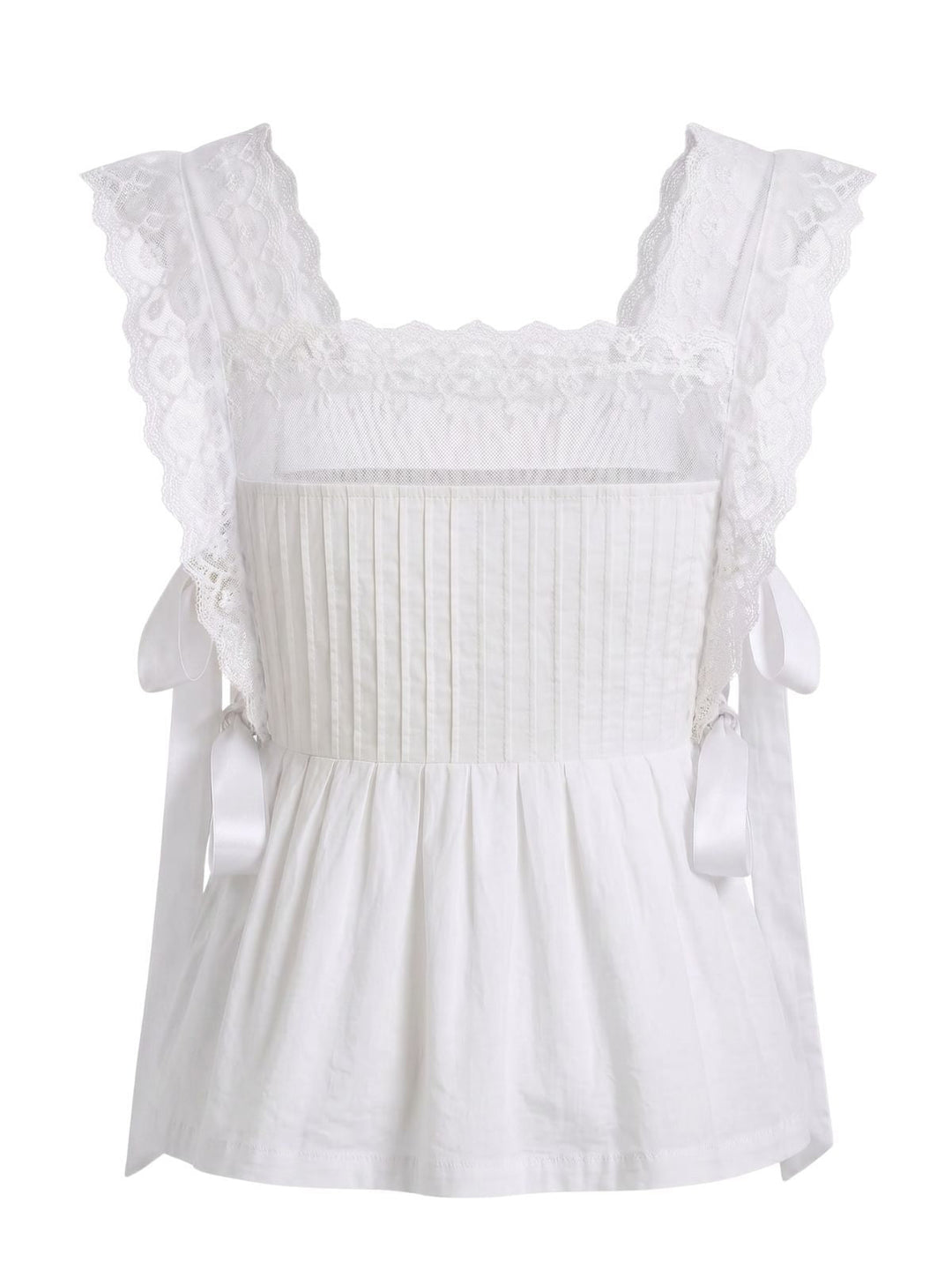 Lace-Trim Bows Pleated Babydoll Top, vintage top, retro blouse - perfect for women who love vintage and retro fashion