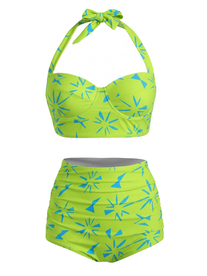[Pre-Sale] Green Lace-Up Halter Swimsuit, vintage swimsuit, swimwear - perfect for women who love vintage and retro fashion