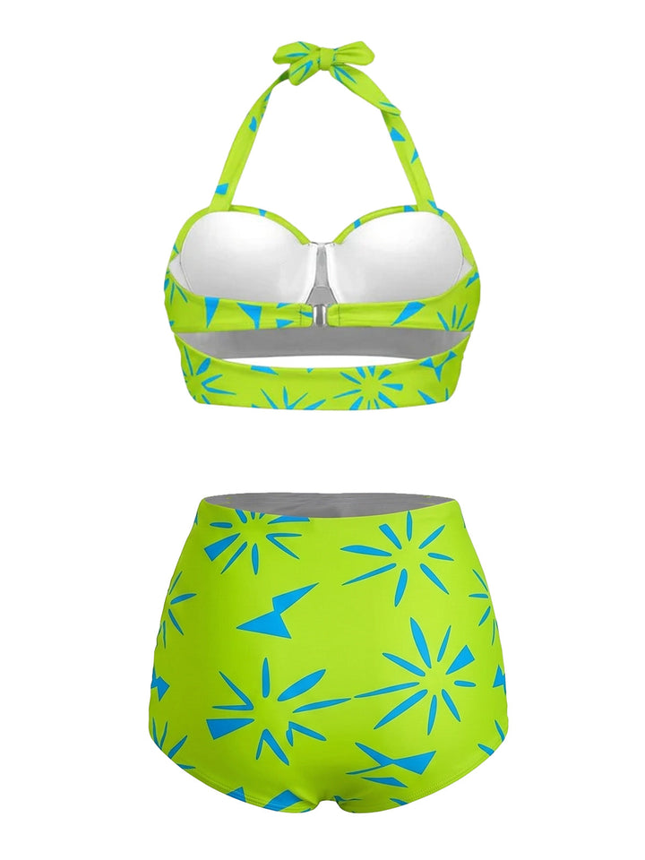 [Pre-Sale] Green Lace-Up Halter Swimsuit, vintage swimsuit, swimwear - perfect for women who love vintage and retro fashion