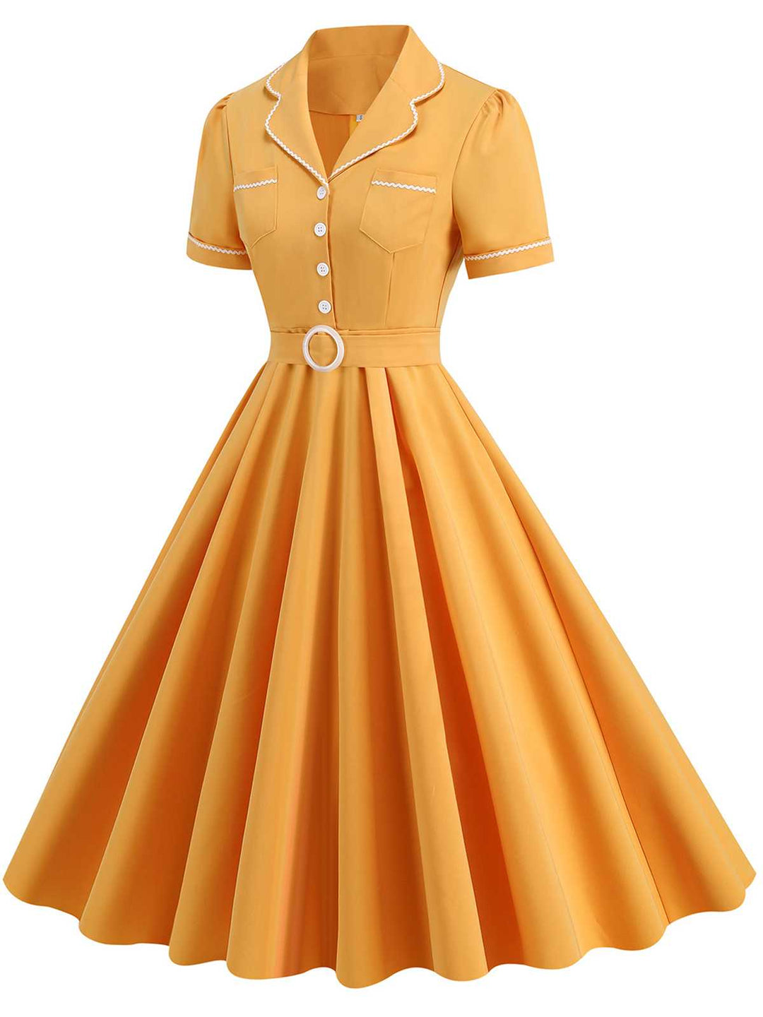 1950s Lapel Belted Solid Dress: where 1950s romance meets her modern spirit
