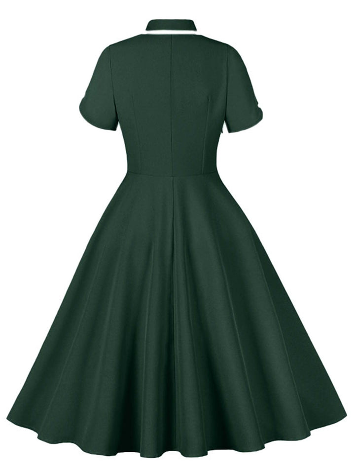 1950s Lapel Buttoned Short Sleeve Solid Dress — a 1950s silhouette that turns sidewalks into runways