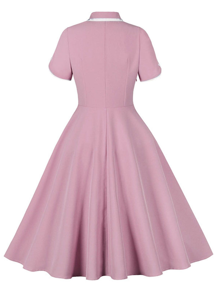 1950s Lapel Buttoned Short Sleeve Solid Dress: where 1950s romance meets her modern spirit