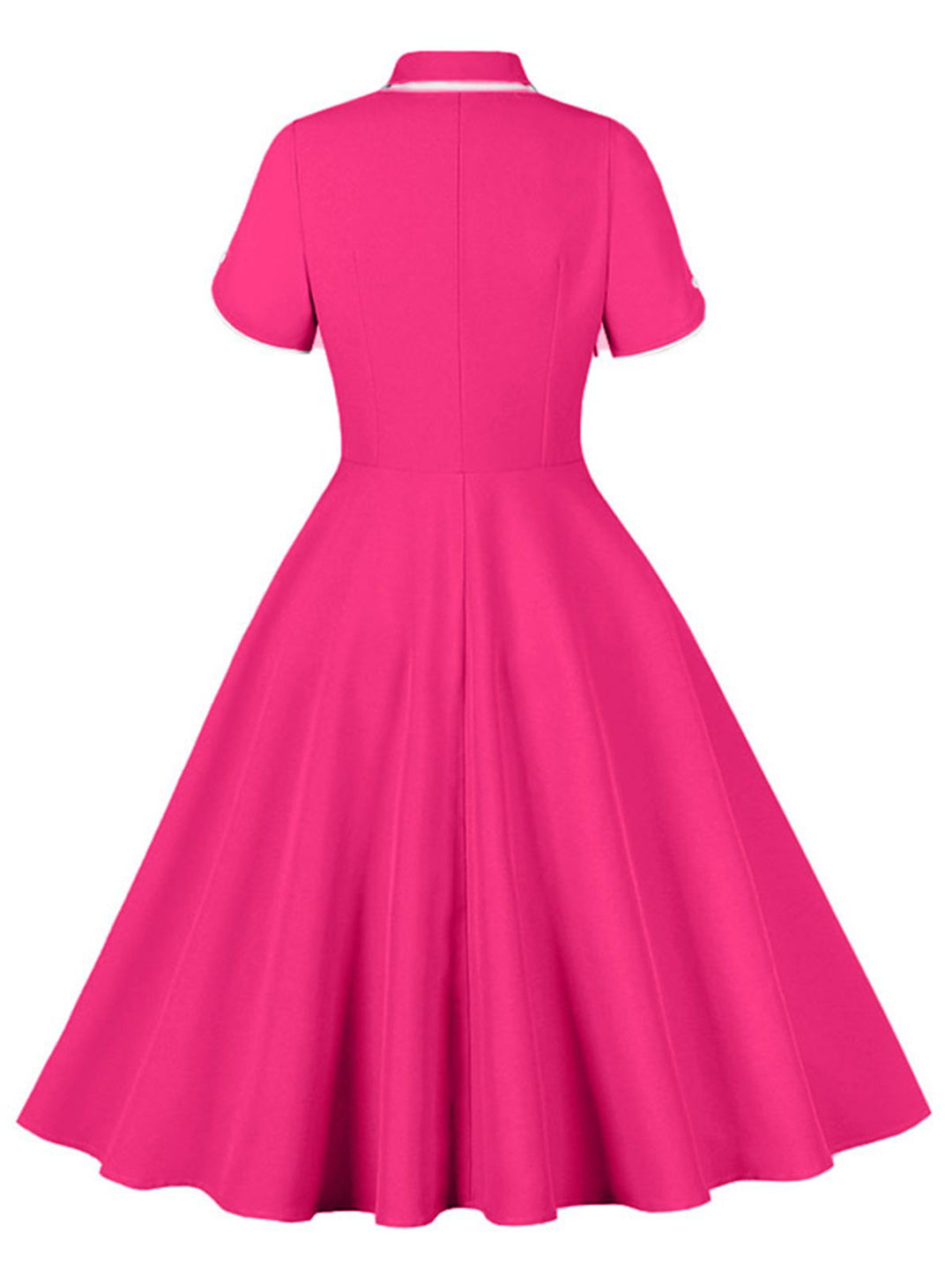 She slips into this 1950s Lapel Buttoned Short Sleeve Solid Dress and suddenly it&