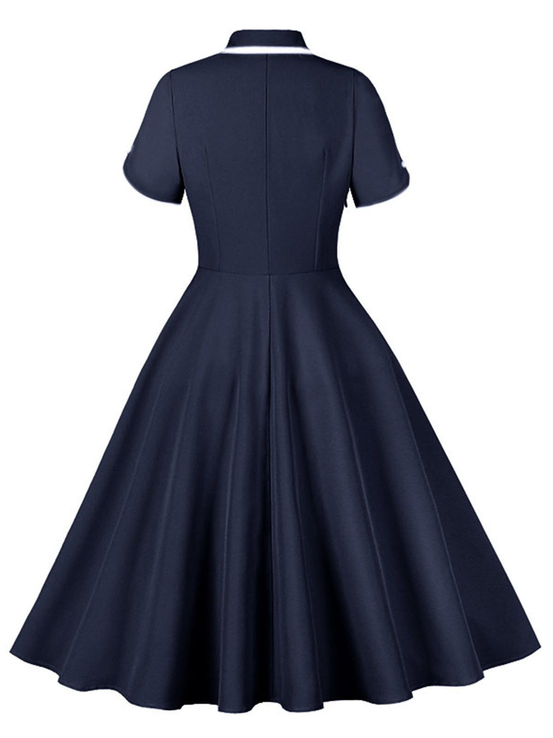 1950s Lapel Buttoned Short Sleeve Solid Dress: where 1950s romance meets her modern spirit