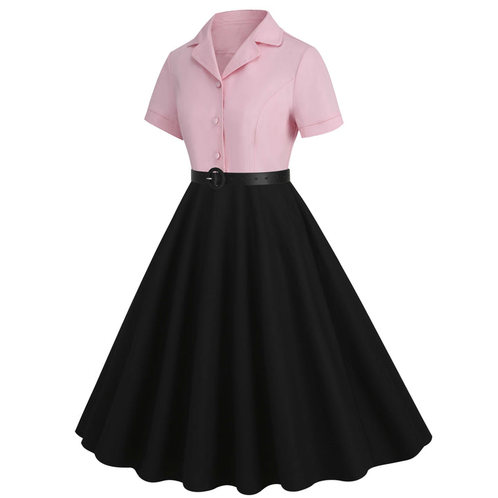 1950s Lapel Contrast Belted Dress: where 1950s romance meets her modern spirit