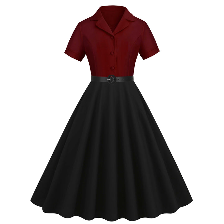 1950s Lapel Contrast Belted Dress — a 1950s silhouette that turns sidewalks into runways