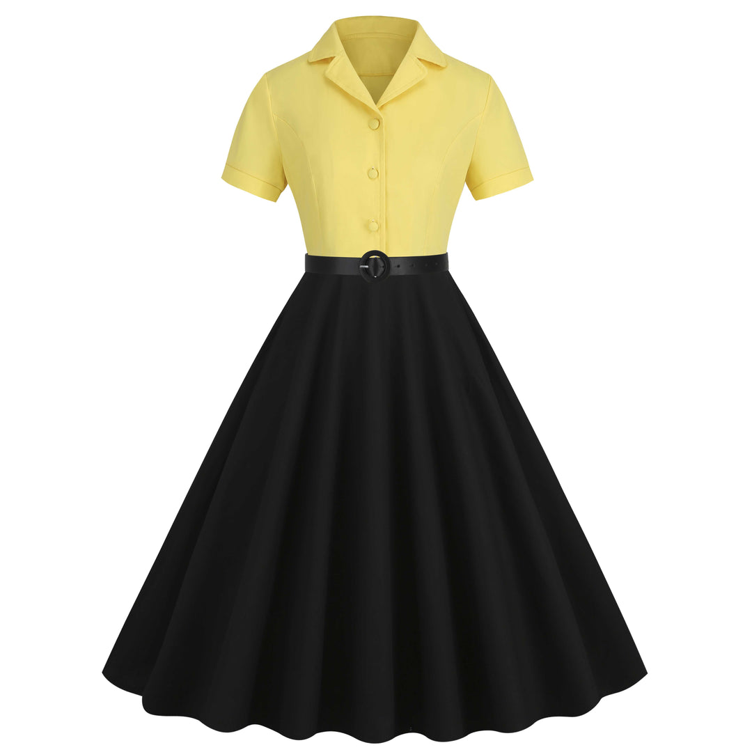 This 1950s Lapel Contrast Belted Dress wraps her in 1950s elegance, one twirl at a time