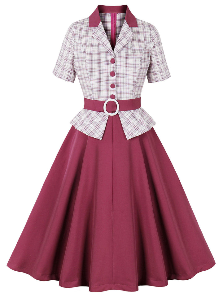 She slips into this 1950s Lapel Glen Check Belted Dress and suddenly it&