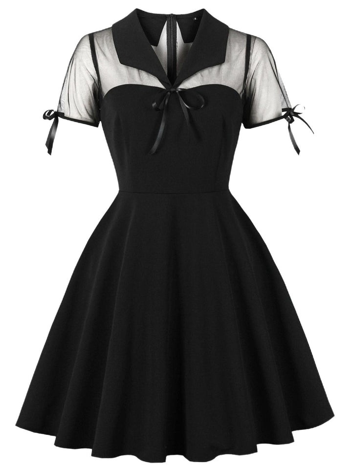 1950s Lapel Mesh Patchwork Swing Dress - vintage dress, retro fashion, rockabilly