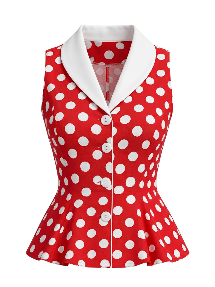 Red 1950s Vintage Polka Dot Top