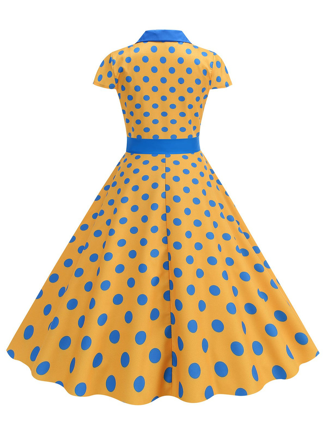 She slips into this 1950s Lapel Polka Dots Bow Swing Dress and suddenly it&