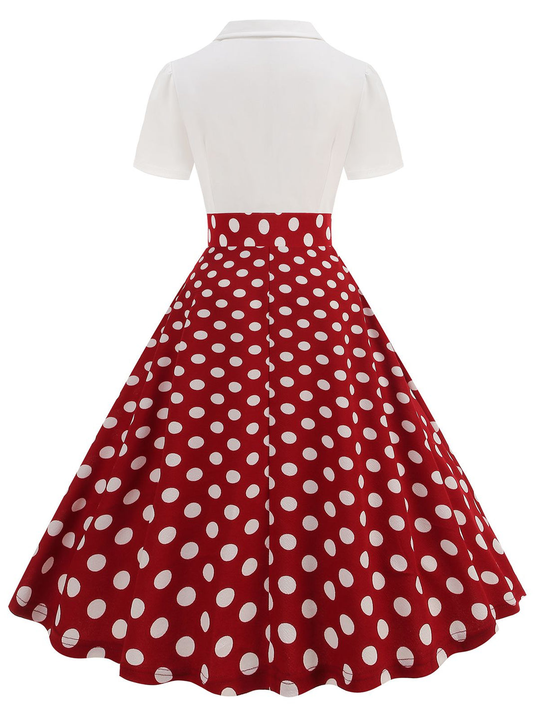 This 1950s Lapel Polka Dots Patchwork Swing Dress wraps her in 1950s elegance, one twirl at a time