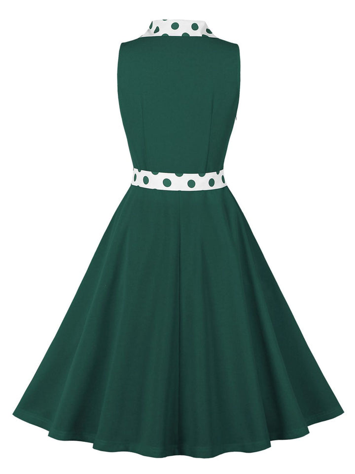 1950s Lapel Polka Dots Sleeveless Belted Dress, vintage dress, retro fashion, rockabilly, pin-up fashion - perfect for women who love vintage and retro fashion