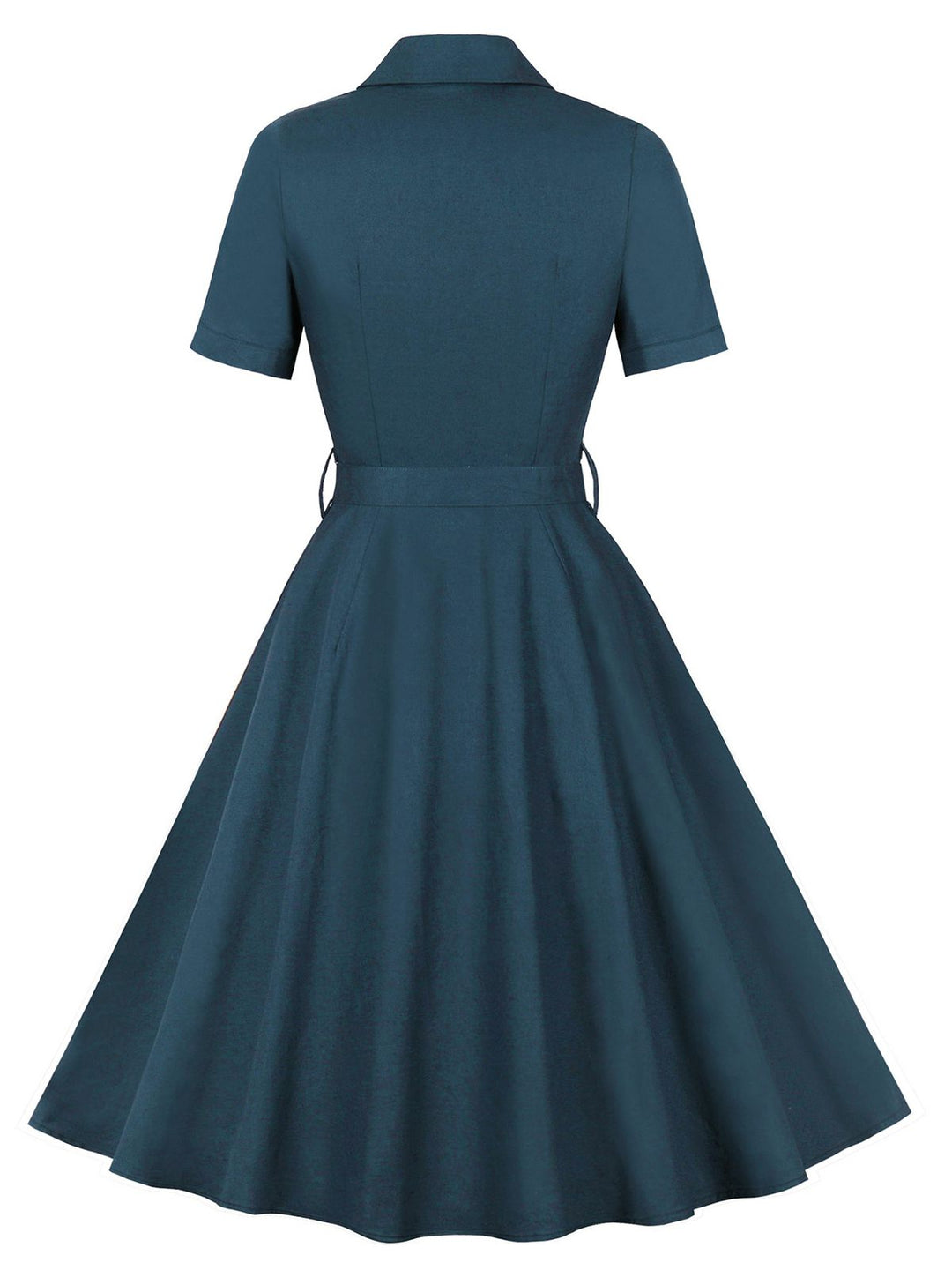 1950s Lapel Solid Buttons Belt Dress: where 1950s romance meets her modern spirit
