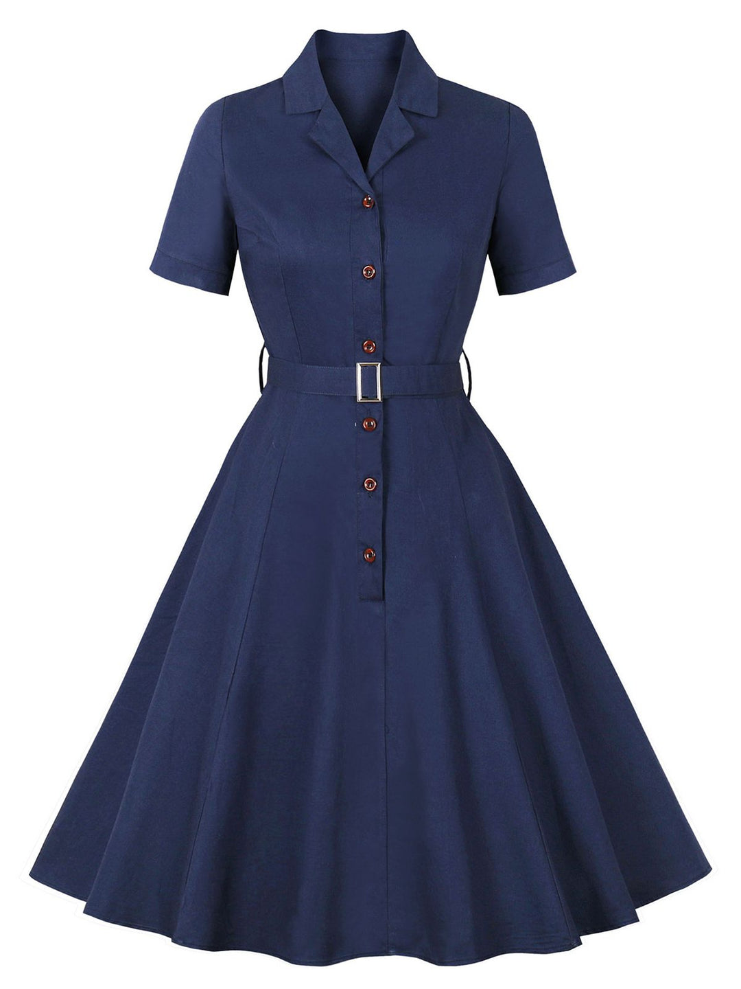 This 1950s Lapel Solid Buttons Belt Dress wraps her in 1950s elegance, one twirl at a time