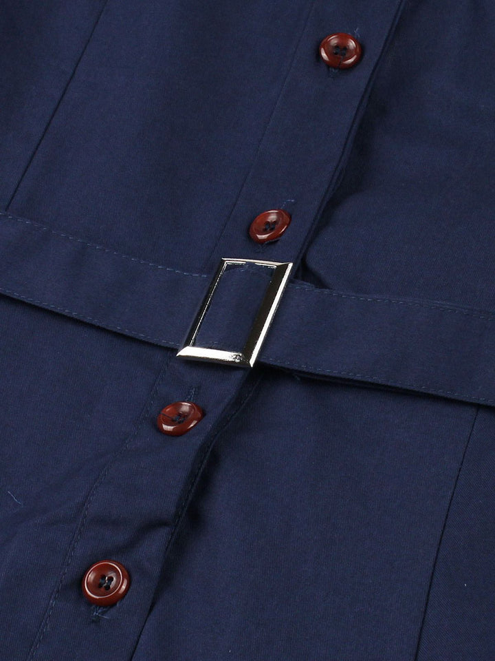 1950s Lapel Solid Buttons Belt Dress, vintage dress, retro fashion, rockabilly, pin-up fashion - perfect for women who love vintage and retro fashion