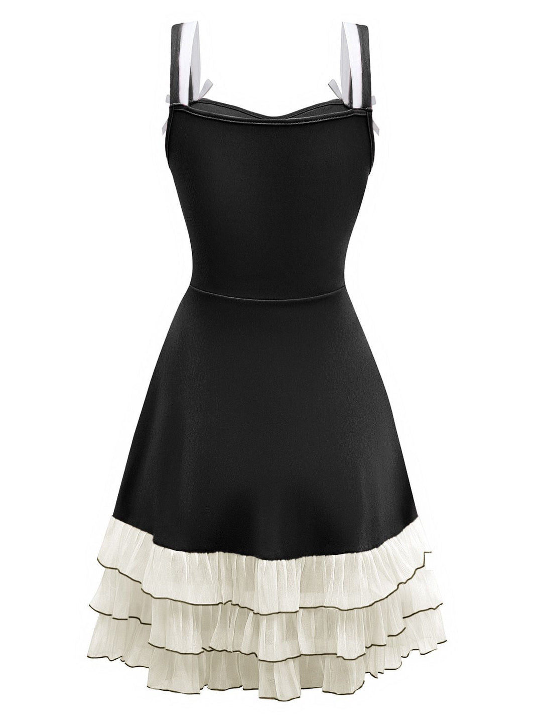 1950s Layered Hem Contrast Bow Strap Dress, vintage dress, retro fashion, rockabilly, pin-up fashion - perfect for women who love vintage and retro fashion