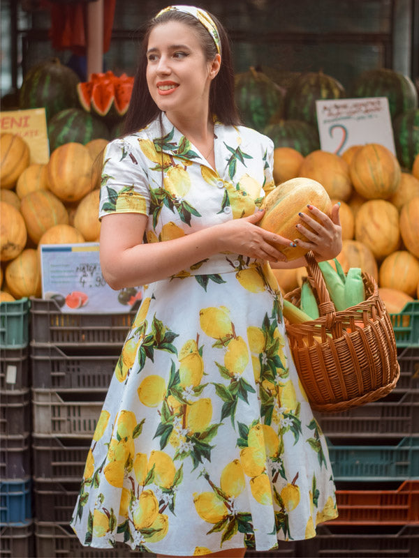 1950s Lemon Bow Swing Dress, classic 1950s style elegant retro fashion - Image 3
